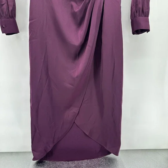 Banana Republic‎ Satin Collar Wrap Purple Midi Dress Size 14 NWT - Pinot Noir - Picture 4 of 15
